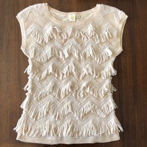 Anthro Yellow Bird Cream-colored Fringe Sweater